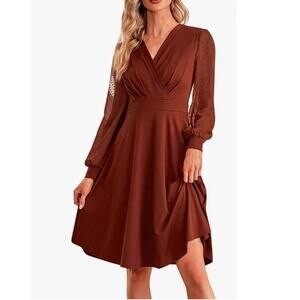 Women's Fall Long Sleeve V-Neck Slim Dress - Size S